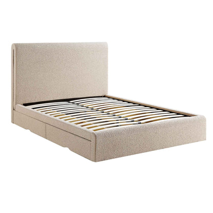 Lit incurvé Hampstead Taupe Boucle avec rangement à 4 tiroirs