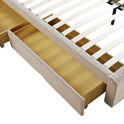 Lit incurvé Hampstead Taupe Boucle avec rangement à 4 tiroirs