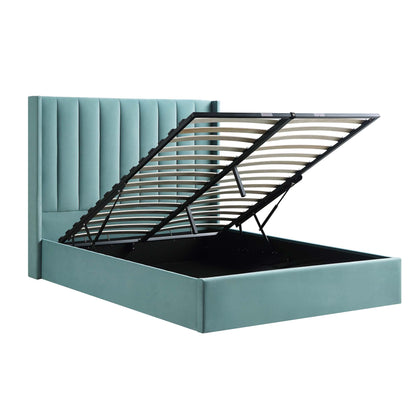 Lit de rangement ottoman en velours bleu écume de mer Wilton