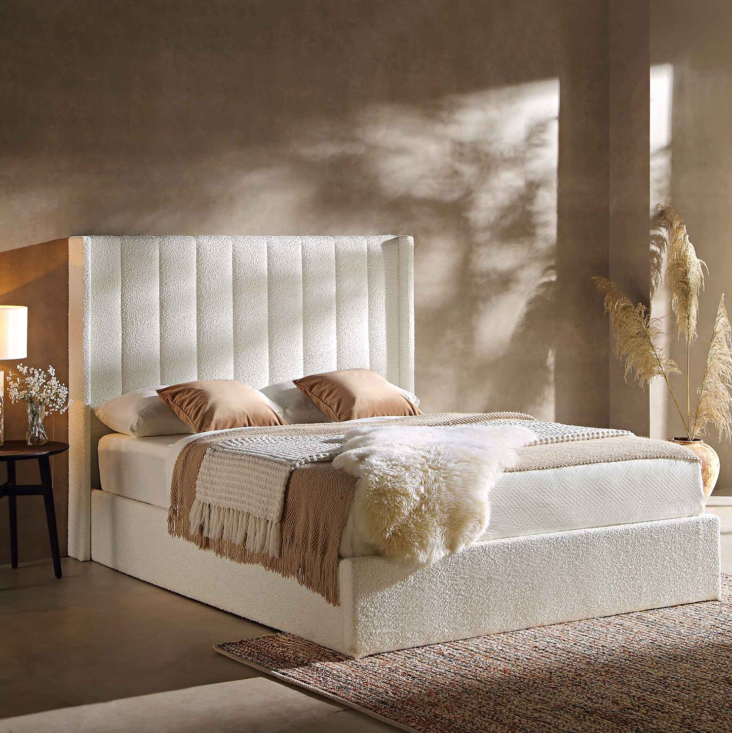 Lit de rangement ottoman Wilton White Boucle