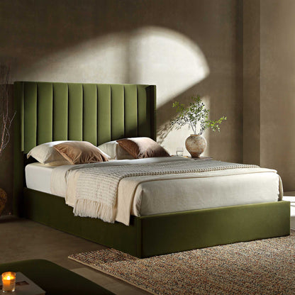 Lit coffre ottoman en velours vert mousse Wilton