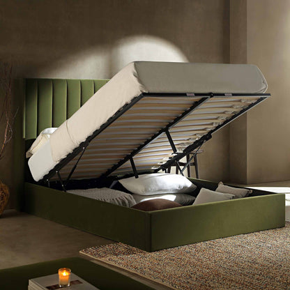 Lit coffre ottoman en velours vert mousse Wilton