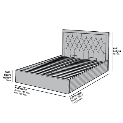 Lit ottoman rembourré Hartwell avec tête de lit profondément boutonnée (velours gris)