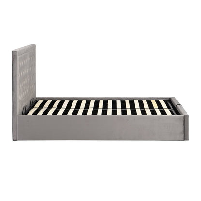 Lit ottoman rembourré Hartwell avec tête de lit profondément boutonnée (velours gris)