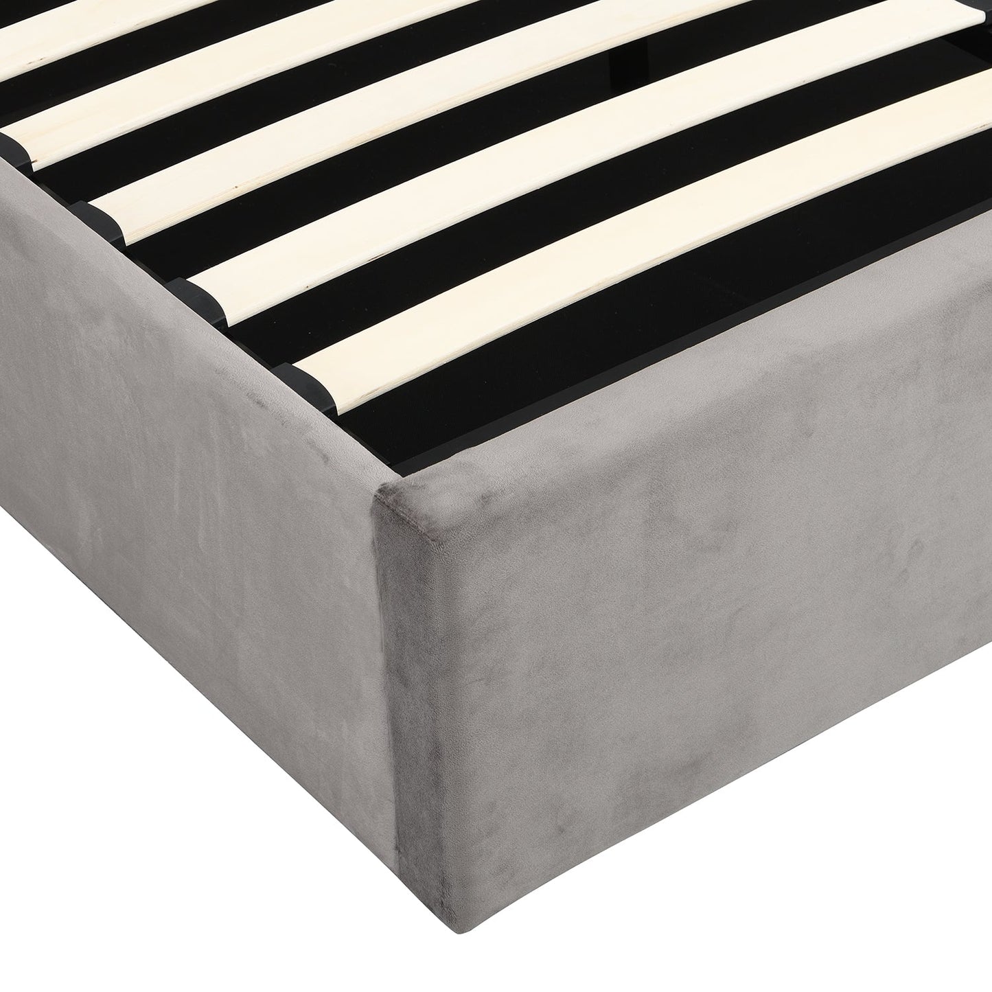 Lit ottoman rembourré Hartwell avec tête de lit profondément boutonnée (velours gris)