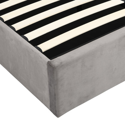 Lit ottoman rembourré Hartwell avec tête de lit profondément boutonnée (velours gris)