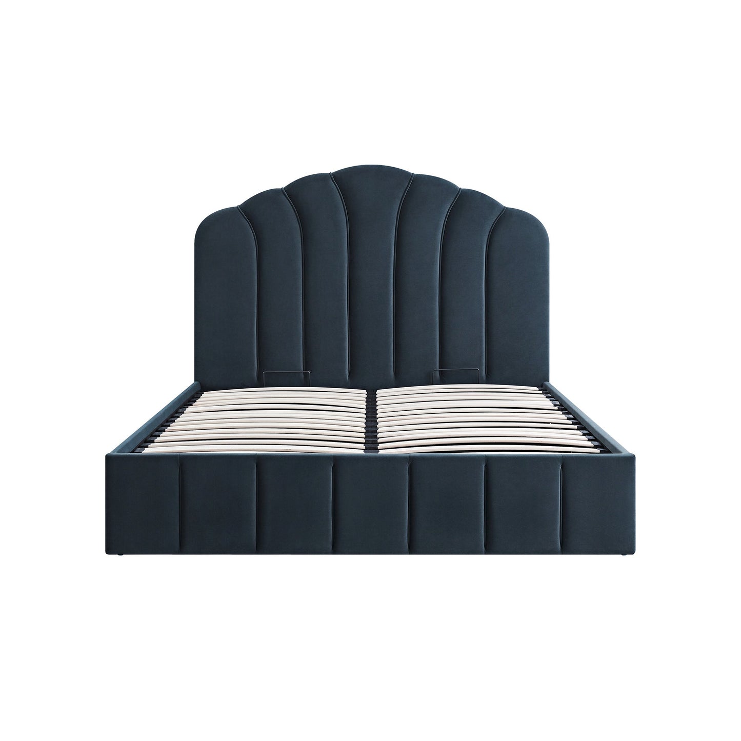 Lit coffre ottoman Hana, velours bleu égéen