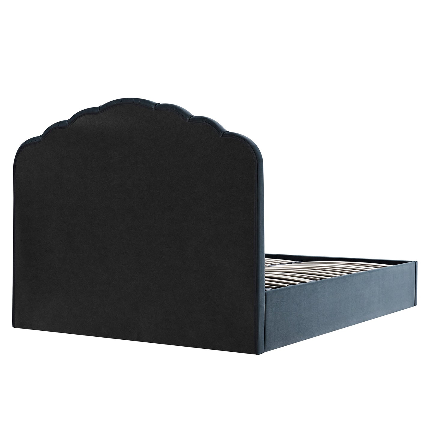 Lit coffre ottoman Hana, velours bleu égéen