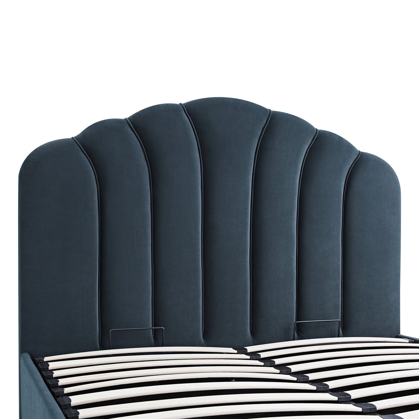 Lit coffre ottoman Hana, velours bleu égéen