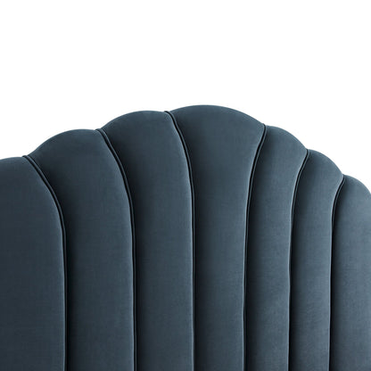 Lit coffre ottoman Hana, velours bleu égéen