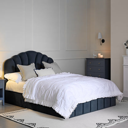 Lit coffre ottoman Hana, velours bleu égéen