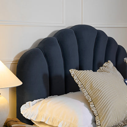 Lit coffre ottoman Hana, velours bleu égéen