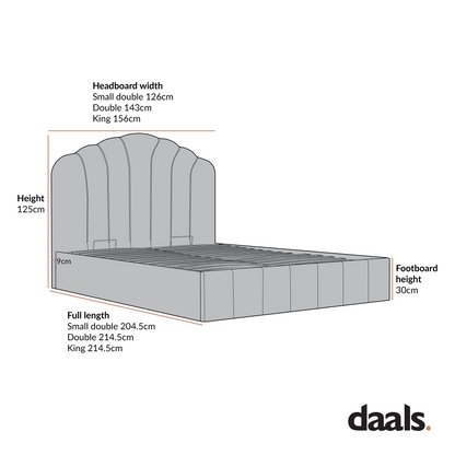 Lit coffre ottoman Hana, velours bleu égéen