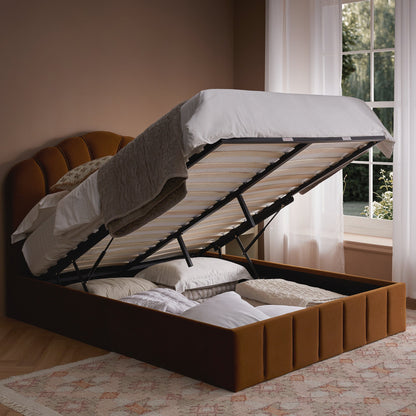 Lit coffre ottoman Hana, velours cannelle