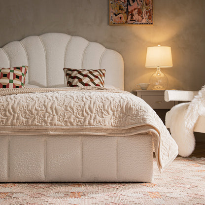 Lit coffre ottoman Hana, boucle écrue