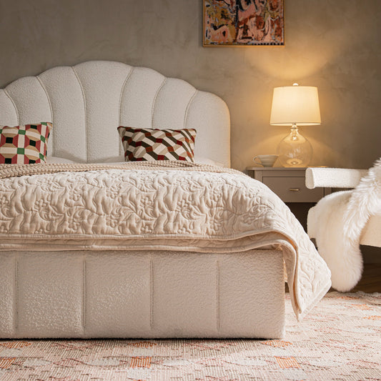 Lit coffre ottoman Hana, boucle écrue