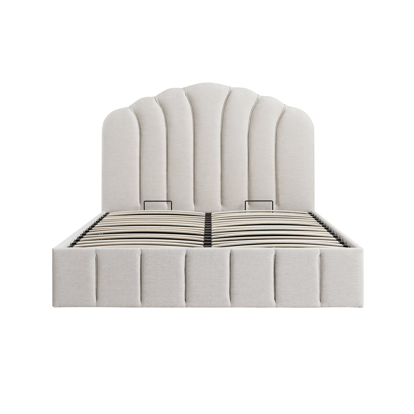 Lit coffre ottoman Hana, tissu tissé ivoire