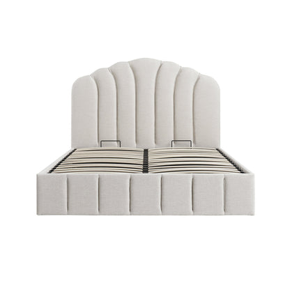 Lit coffre ottoman Hana, tissu tissé ivoire