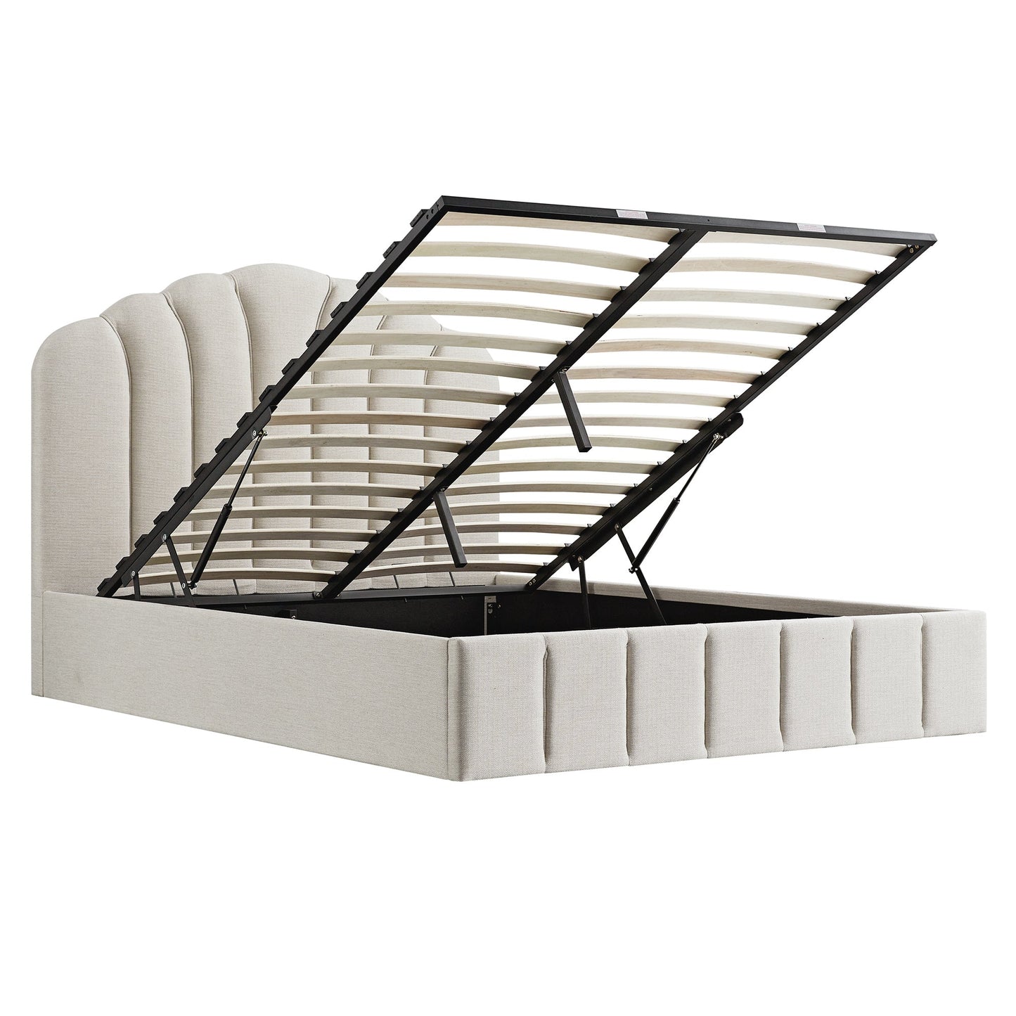 Lit coffre ottoman Hana, tissu tissé ivoire