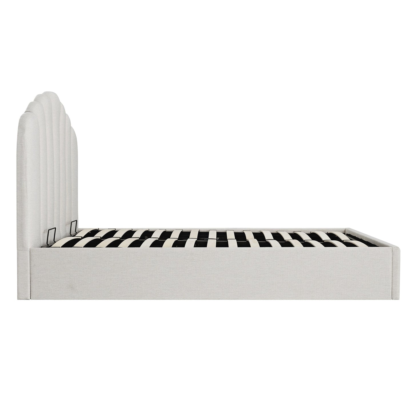 Lit coffre ottoman Hana, tissu tissé ivoire