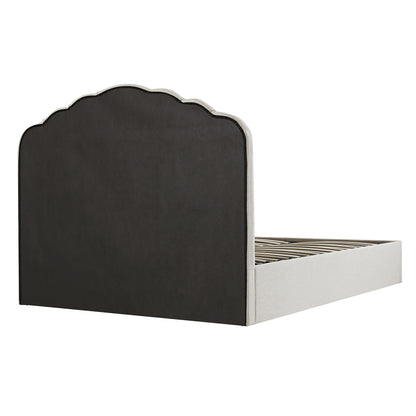 Lit coffre ottoman Hana, tissu tissé ivoire