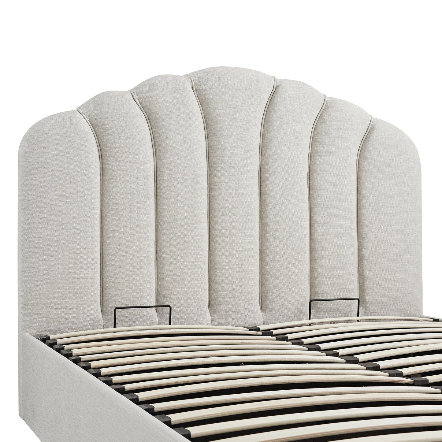 Lit coffre ottoman Hana, tissu tissé ivoire