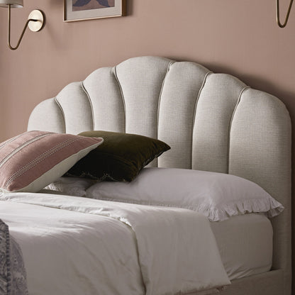 Lit coffre ottoman Hana, tissu tissé ivoire