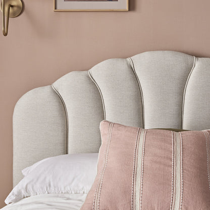 Lit coffre ottoman Hana, tissu tissé ivoire