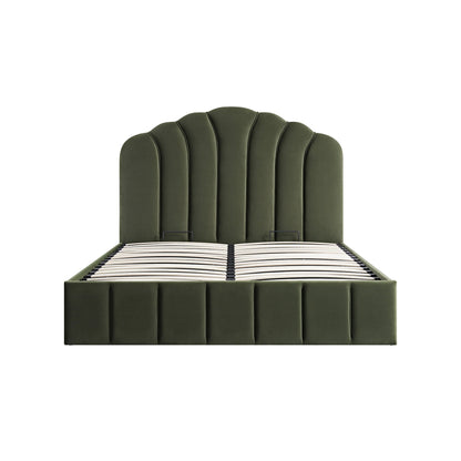 Lit coffre ottoman Hana, velours vert mousse