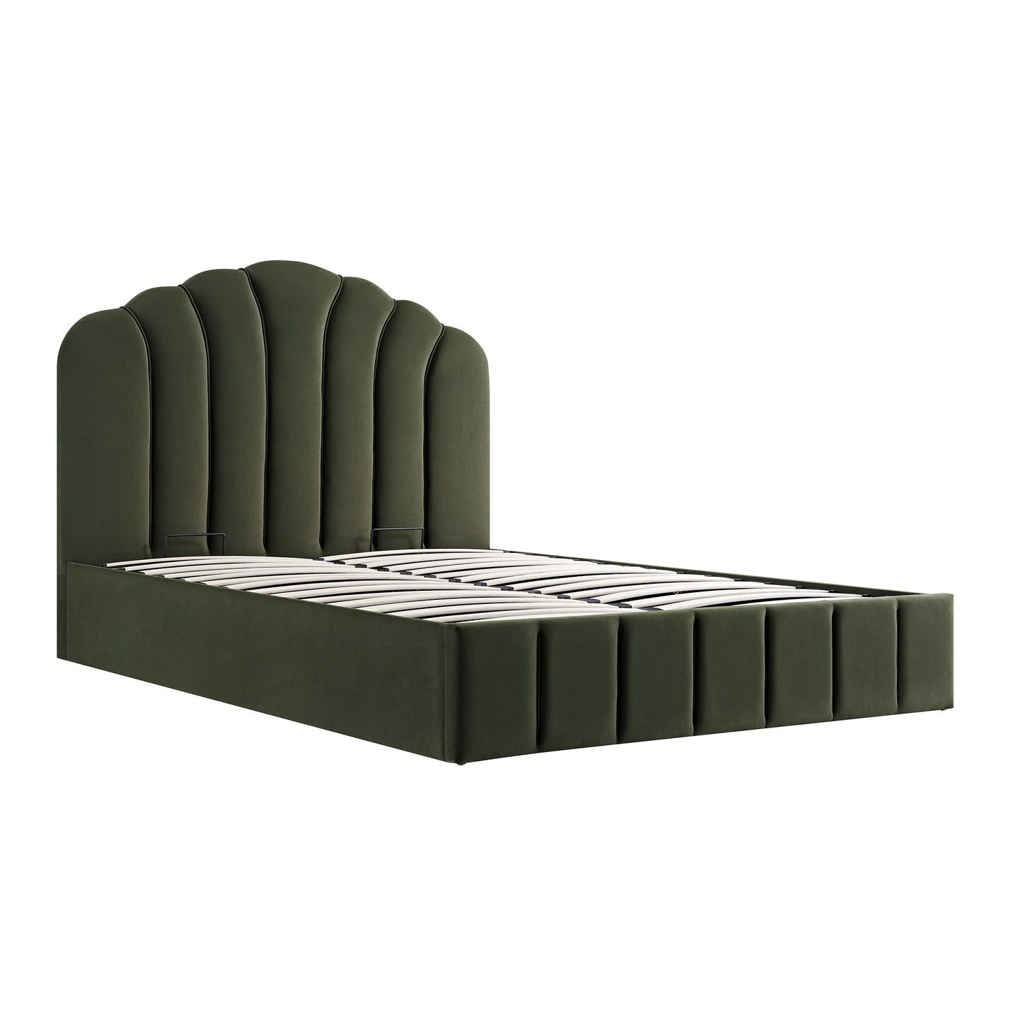 Lit coffre ottoman Hana, velours vert mousse