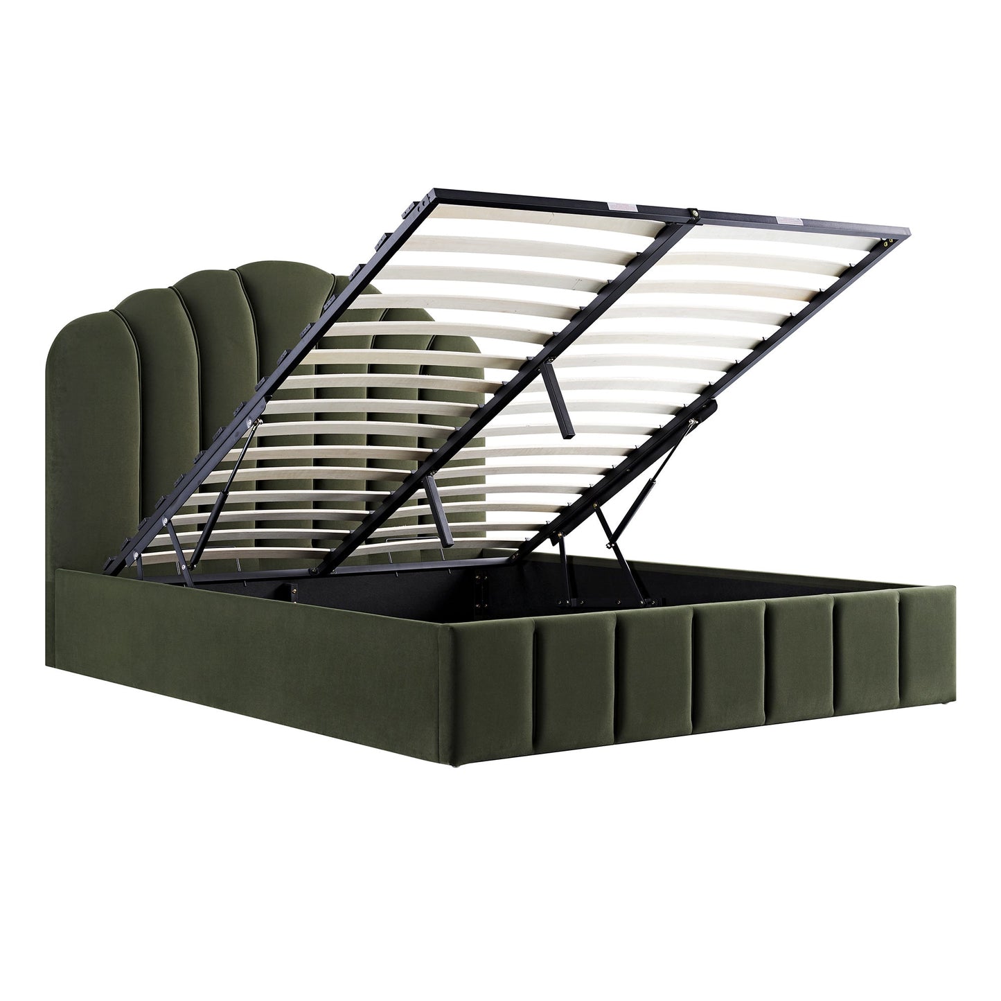 Lit coffre ottoman Hana, velours vert mousse