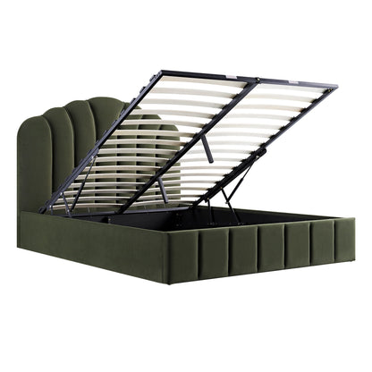 Lit coffre ottoman Hana, velours vert mousse