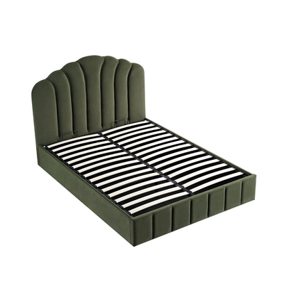 Lit coffre ottoman Hana, velours vert mousse