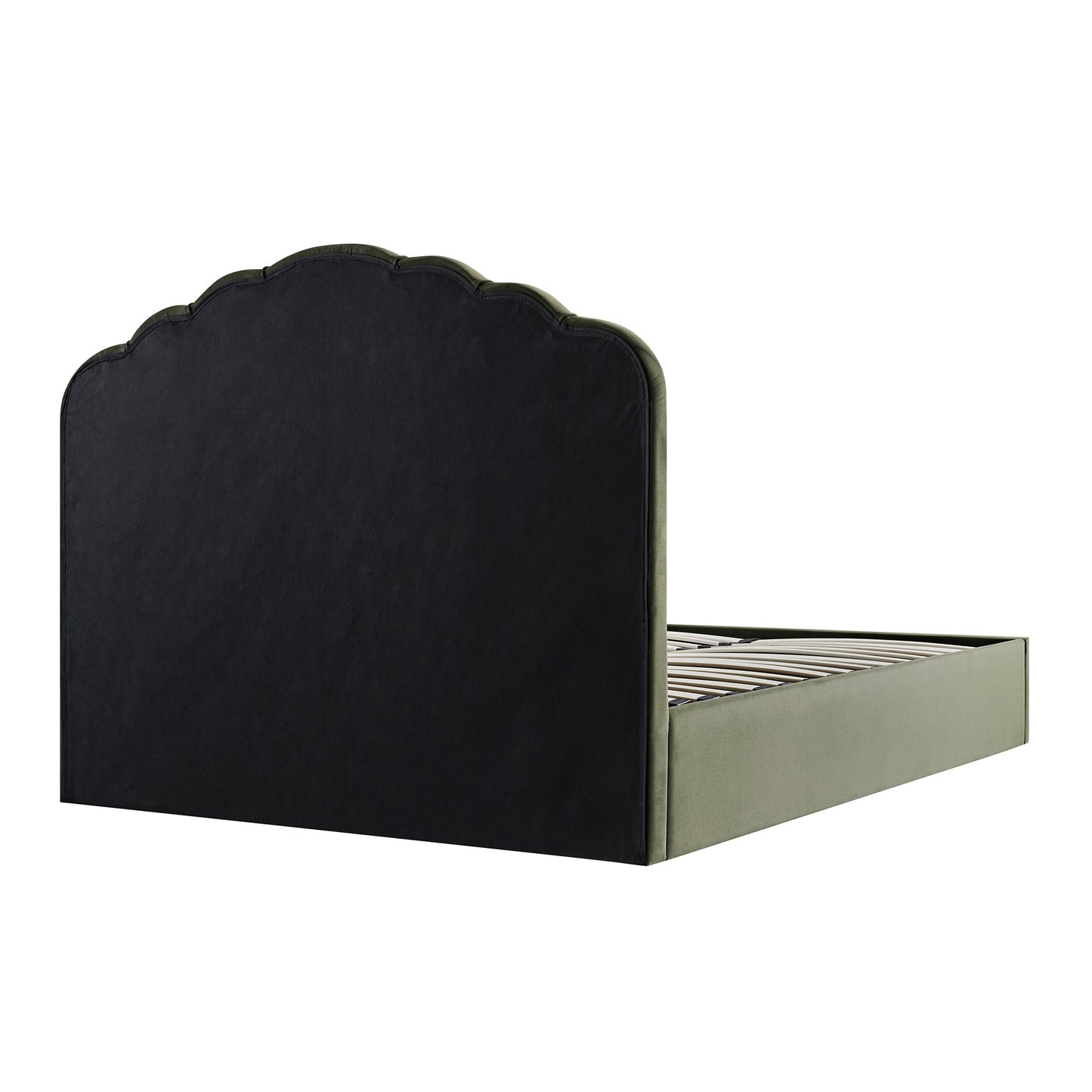 Lit coffre ottoman Hana, velours vert mousse