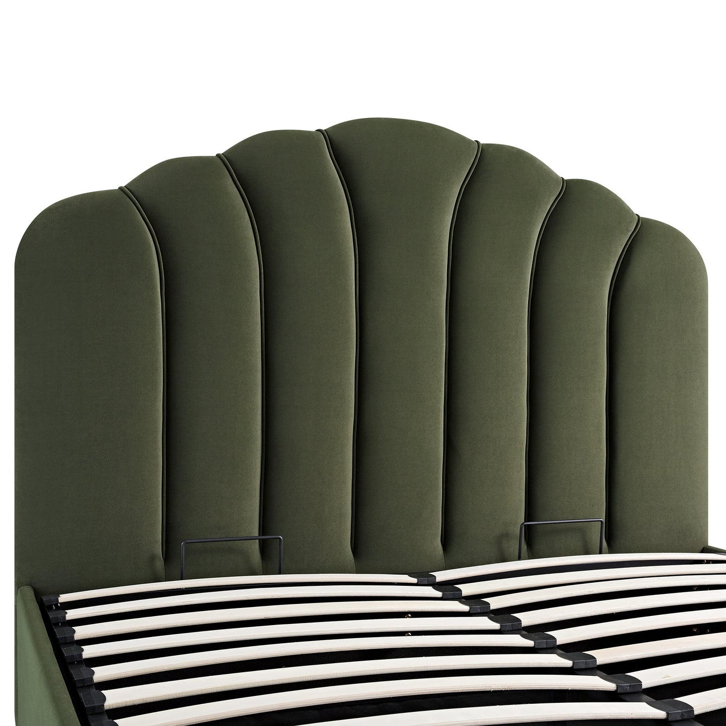 Lit coffre ottoman Hana, velours vert mousse