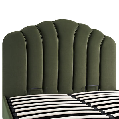 Lit coffre ottoman Hana, velours vert mousse