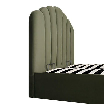 Lit coffre ottoman Hana, velours vert mousse