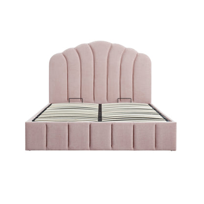 Lit coffre ottoman Hana, chenille rose pétale