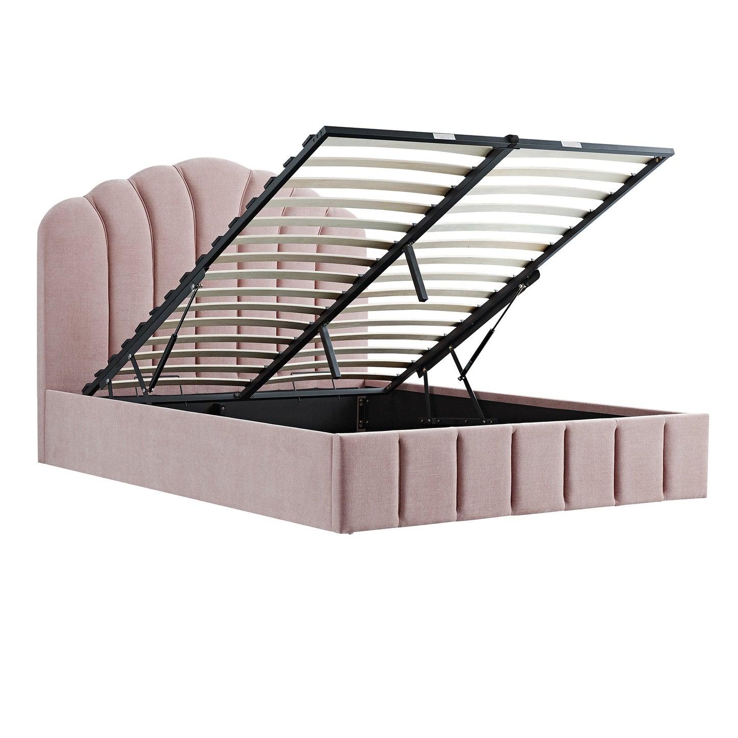 Lit coffre ottoman Hana, chenille rose pétale