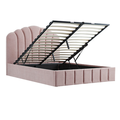 Lit coffre ottoman Hana, chenille rose pétale