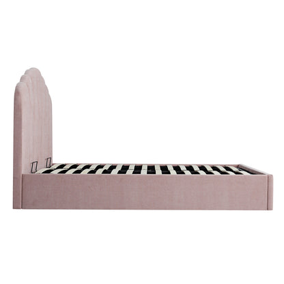 Lit coffre ottoman Hana, chenille rose pétale