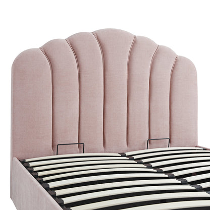 Lit coffre ottoman Hana, chenille rose pétale