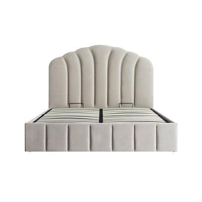 Lit coffre ottoman Hana, velours pierre chaud