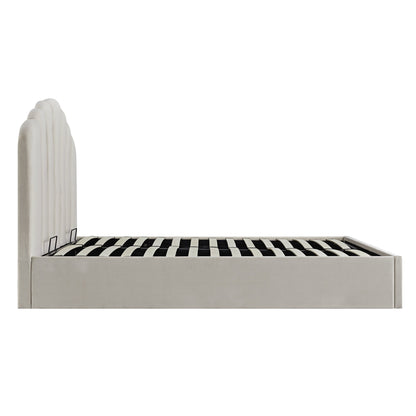 Lit coffre ottoman Hana, velours pierre chaud