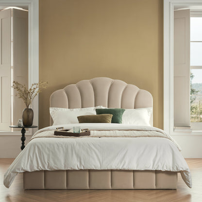 Lit coffre ottoman Hana, velours pierre chaud