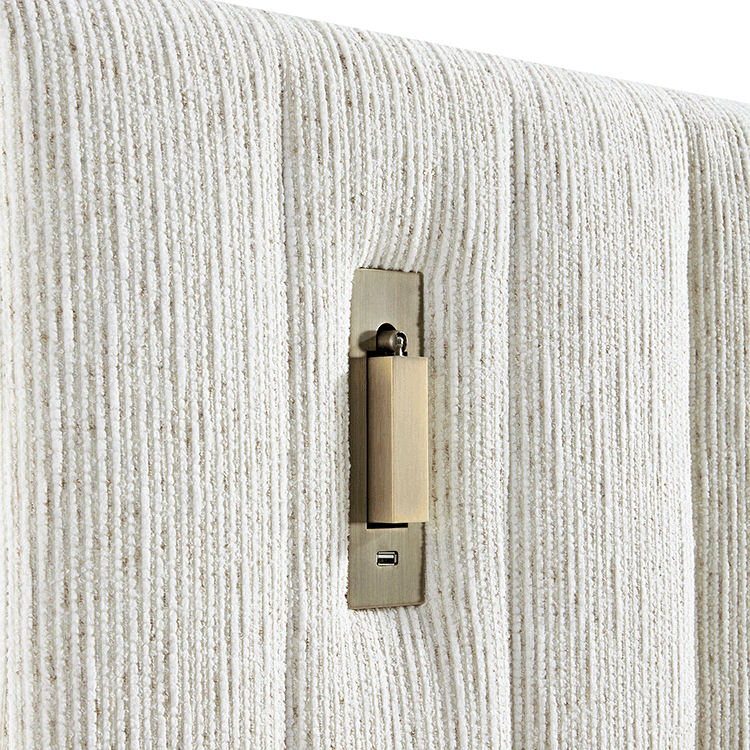 Lit coffre ottoman surdimensionné Tremezzo, tissu texturé beige