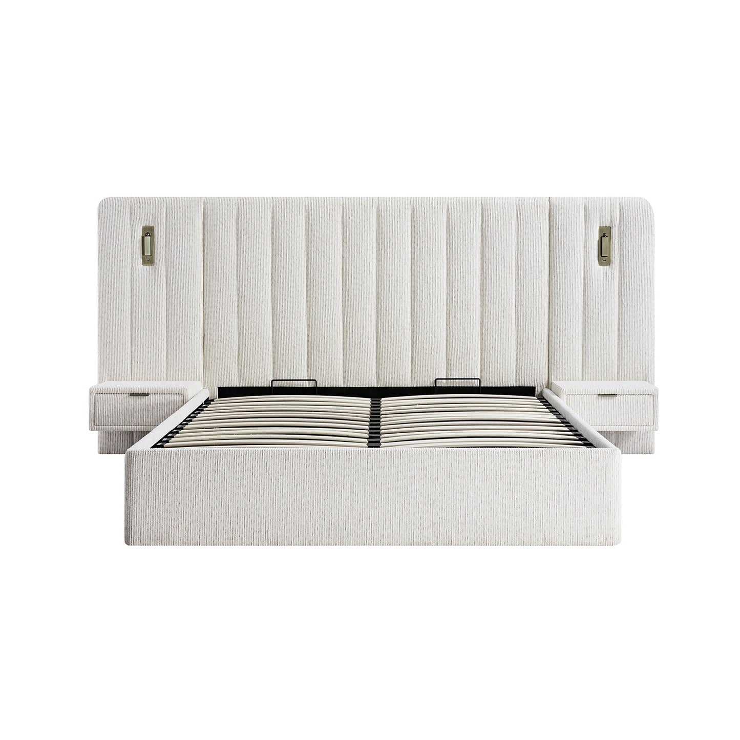 Lit coffre ottoman surdimensionné Tremezzo, tissu texturé beige