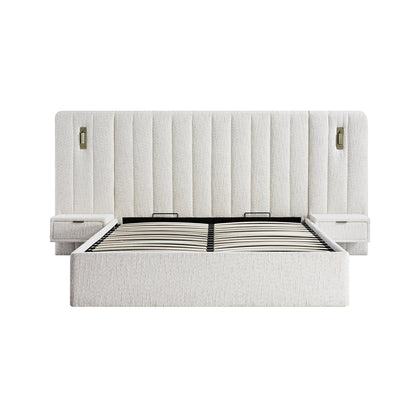 Lit coffre ottoman surdimensionné Tremezzo, tissu texturé beige