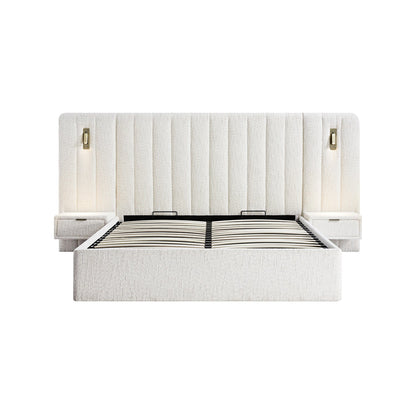 Lit coffre ottoman surdimensionné Tremezzo, tissu texturé beige