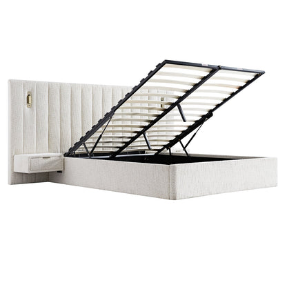 Lit coffre ottoman surdimensionné Tremezzo, tissu texturé beige